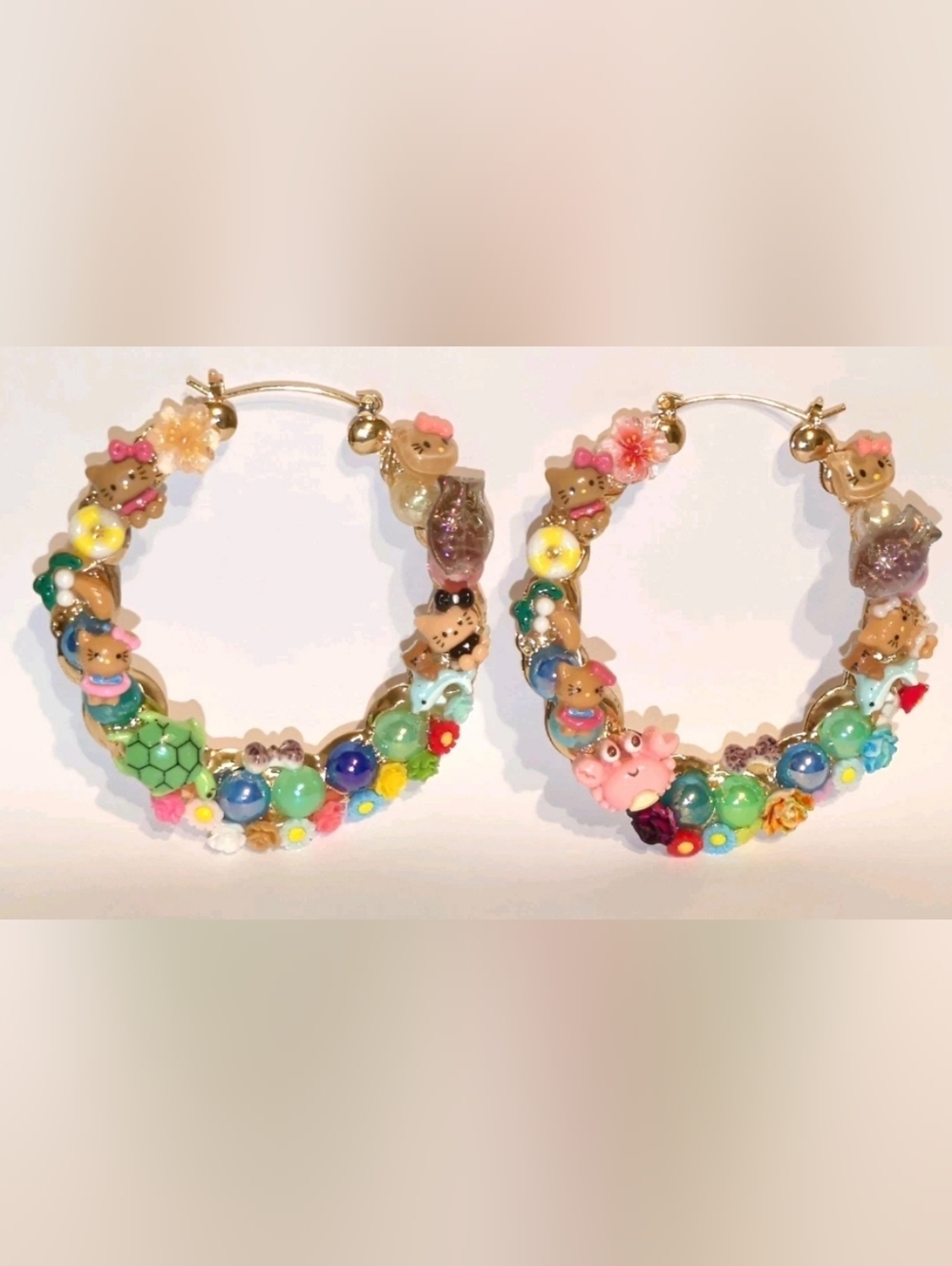 Kitty Under The Sea Hand Crafted Large Hoop Earring - Picture 6 of 17